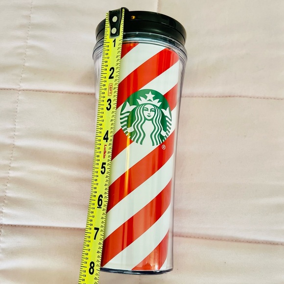 NEW! STARBUCKS SIREN LOGO RED & WHITE SPIRAL STRIPE ACRYLIC INSULATED TRAVEL MUG - Picture 6 of 7